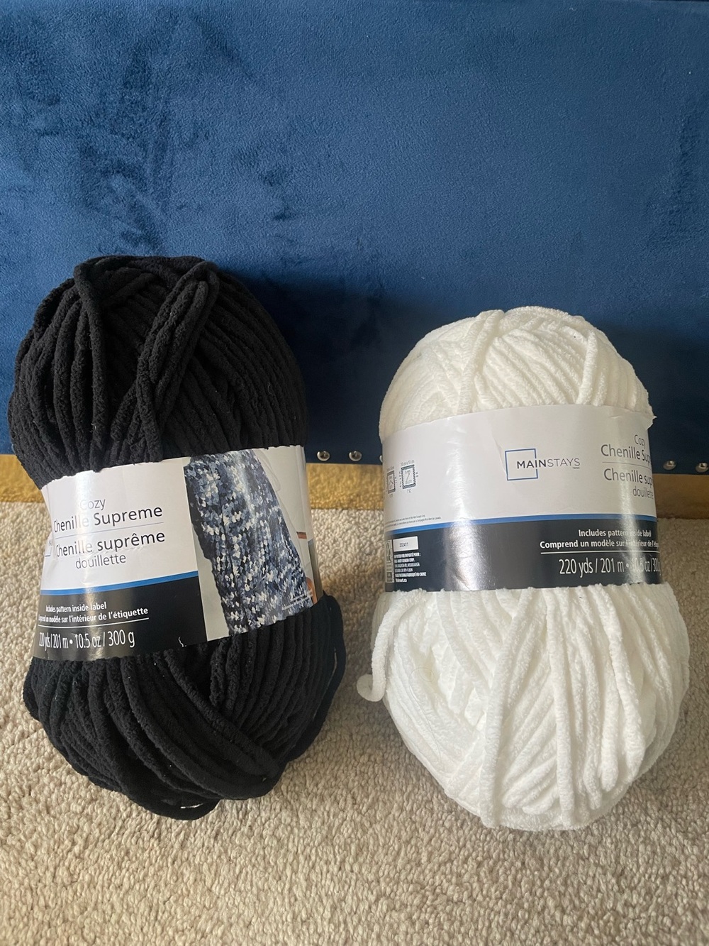 BNWT Chenille Supreme Yarn - Black and White - 220 yards x 2